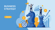© DHS - Business strategy landing page template with large chess pieces, graphs, and successful businessmen for financial planning and success.