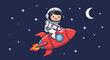 © Digitalstock - Astronaut riding rocket in space among stars and crescent moon