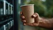 © svastix - A close-up of a hand gripping a simple paper cup, highlighting the everyday act of enjoying a warm beverage, which brings comfort and refreshment in daily life moments.