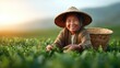 © svastix - An engaging portrait of a woman harvesting tea leaves in picturesque fields, showcasing dedication and traditional agricultural practices in harmony with nature.