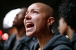 © Robert Kneschke - Emotional Outcry And Protest, Bald Woman Shouting With Passionate Expression In A Crowd