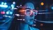 © millennium - Futuristic woman wearing smart glasses with digital data reflection