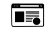 © IconRoot - Minimal black silhouette icon, simple flat vector, bold black shape, no, no shading web browser window icon with search bar, image placeholder and globe symbol on a, flat icon style