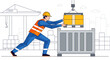 © Toni - Man in hardhat moving heavy box.