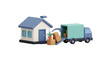 © Ubud - 3D Cartoon House Moving Truck Loading Boxes Transparent Background