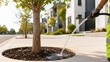 © dvoevnore - Urban irrigation scene with worker watering tree on sunny day