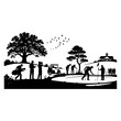 © Ohidul - Golf Course Landscape Silhouette with Players Putting on Green - Black and White Vector Art