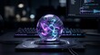 © Arie - Glowing plasma sphere with neon energy on tech desk for artificial intelligence prediction