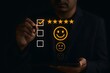 © lisha - Businessman using tablet to select five star rating for excellent customer satisfaction and service feedback