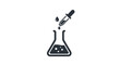 © deart_logo - Dropper adding liquid to flask with bubbly solution for chemical experiment laboratory research science discovery scientific analysis and precise measurement symbols.