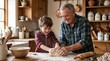 © INSPIRIA.K - Grandfather and grandson kneading dough in rustic kitchen. Happy boy and elderly man baking bread together. Homemade food preparation, family bonding and learning cooking skills concept.