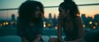 © SJarkCube - Two women sit on a rooftop at twilight. 64k 8k widescreen, HDR,