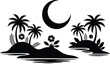 © MstAsmaAkter - Crescent moon over tropical islands with palm trees and flowers silhouette landscape illustration island life tropical silhouette crescent seascape vacation landscape paradise nighttime