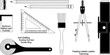 © munzuara - Architecture and Engineering Technical Drawing Vector Icon Set with Drafting Compass Triangle Ruler Pencil Sharpener and Dusting Brush for Construction Project Planning