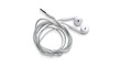 © Misbah - White Wired Earbuds with 3.5mm Audio Jack Isolated on White Background, Coiled Headphone Cable for Music and Communication