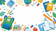 © Eli - Colorful school supplies and backpack arranged in a frame with a globe and books for education and learning concept