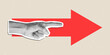 © The Thunks - Retro collage of pointing hand with red arrow, symbolizing direction, guidance, decision making, progress, and business strategy.
