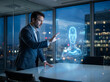 © Muhammad - Businessman Interacting with AI Hologram Interface in Modern Office