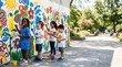 © Isabellafaith - Diverse children painting a colorful mural together on an outdoor wall