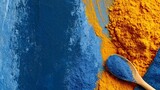 Vivid Turmeric and Blue Surface Food Texture