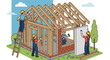 © mak - Construction workers building a house frame, teamwork, carpentry, home renovation