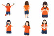 © Kiko - Collection of little girl character using smartphone in various activities and poses, flat vector illustration