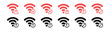 © Moni - Assorted wifi signal icons with warning signs and error status indicators in red and black color variations.