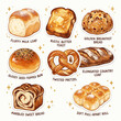 © PearlS - Cozy Artisan Bakery and Fresh Bread Illustration Set Featuring Butter Toast Pretzel and Sweet Loaf for Cafe Branding and Sticker Designs