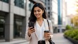 © UltraStock Vision - Young professional woman smiling while using her smartphone in the city