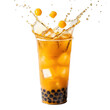 © Nice PNG - Refreshing orange bubble tea with splashing liquid and tapioca pearls isolated on transparent background