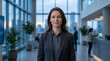© Maksym - Businesswoman standing confidently, looking at camera in modern corporate office lobby