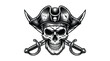 © ClipsByAnderson - Detailed black and white vector illustration of a menacing pirate skull wearing a tricorne hat