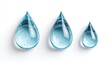 © Stepflow - Three clear blue water drops of different sizes on a white background