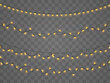 © ikril - Golden Christmas garland PNG. Glowing yellow LED lamps, luminous gold bulb lights on transparent background. Realistic Xmas decoration for greeting card, brochure and web banners. Vector illustration.