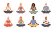 © Mark - Set of diverse men and women meditating in seated yoga poses