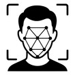 © Selda - Facial Recognition Mesh on Face in Scanner Frame, Black Vector Icon for Biometric Identification and Face ID