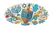 © SuryaAji - Hanukkah Jewish Holiday Festival Symbols.