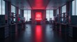 © Humaira - Futuristic laboratory interior with glowing red scientific equipment