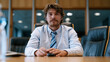 © Maksym - Male entrepreneur sitting alone at a pitch table in an empty boardroom presentation clicker in hand chair opposite him vacant funding rejection fear of failure moment startup anxiety business risk p