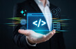 © Studio KN - Low code no code development and programming concept with professional presenting virtual coding ai automation, cloud computing, and software integration for efficient application development