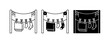 © Yead - Laundry Line Icons: Clothes Drying, Socks, Towels, Clothespins, Vector Graphics