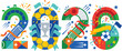 © AAMR Creative - Colorful decorative numbers 2026 featuring soccer ball patterns trophy icons and sports elements for a festive celebration of the upcoming international football championship tournament event