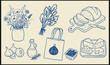 © Abdul Waheed - Rustic kitchen illustration with bread cheese olives and fresh produce