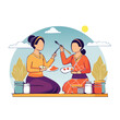 © purnama - Two women painting together with art supplies