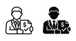 © PURE VECTOR WORK - Set of financial advisor icons, business person holding a document with a dollar sign and a check mark