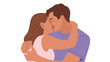 © Mitchell - Tender moment of a young man and woman in an intimate embrace sharing a romantic kiss against a clean white background.