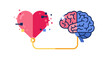 © Kucan - Conceptual Illustration of Heart and Brain Connected by a Cable Representing Balance between Logic and Emotion, Emotional Intelligence, and Mental Wellness