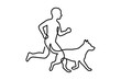 © Three - Continuous one line drawing of a man jogging with his dog.
