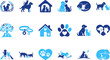 © Asif - Group of animal family icons with dogs cats and veterinary symbols in loving relationships.