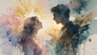 © Artistic Memory - Coppia romantica in acquerello astratto con esplosione di colori